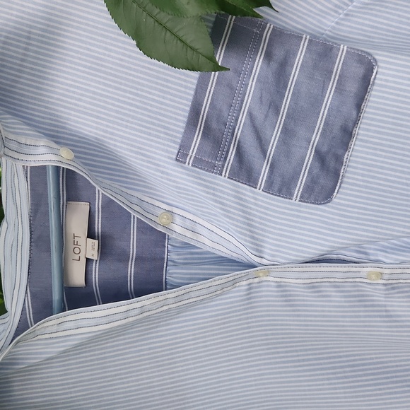 LOFT, Fall, Spring, Long Sleeve, Striped Flounce Cotton Shirtdress, Sz M. - Picture 3 of 7